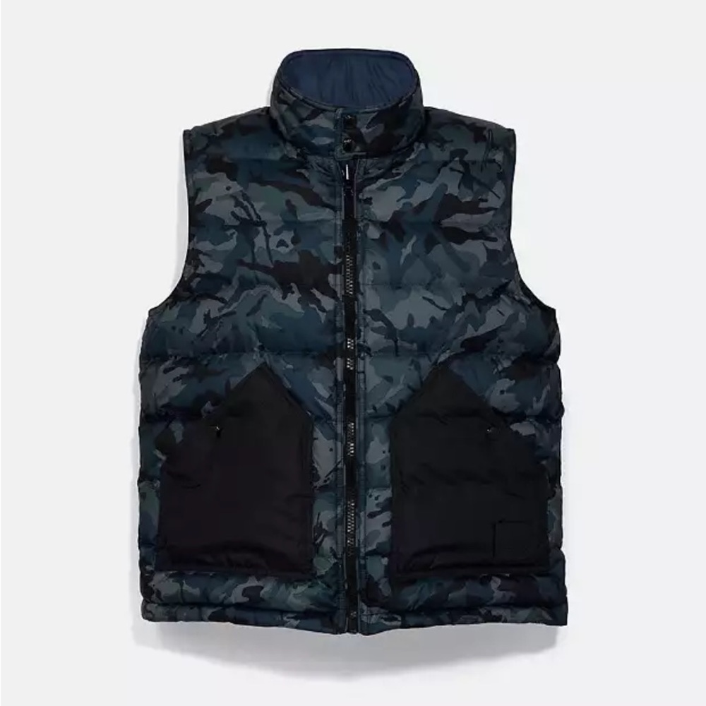Coach Men's Reversible Black and Navy Vest with Down Filling - Picture 2 of 8